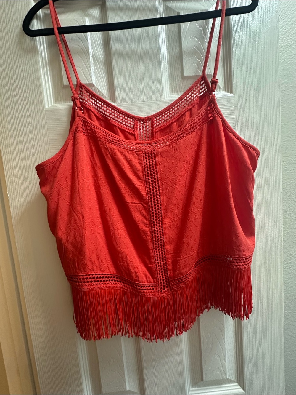 Idyllwild Fringe Hem V-Neck Cami Tank Top in bright coral orange. Wore once - Picture 2 of 6